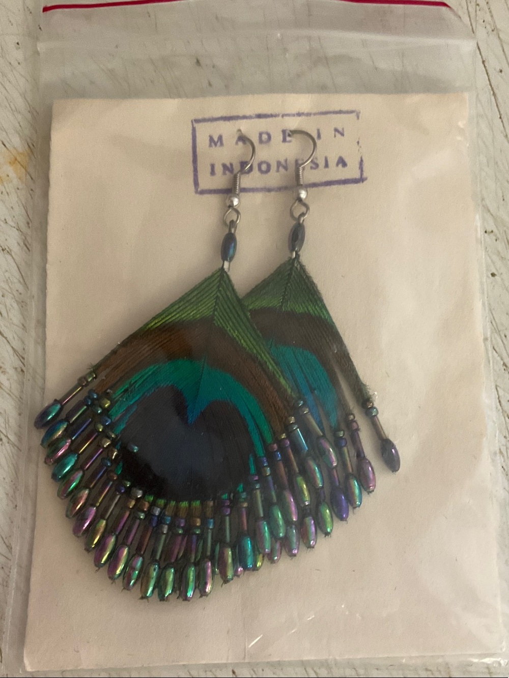 Peacock Feather Dangle Earrings - Green & Blue Elegance